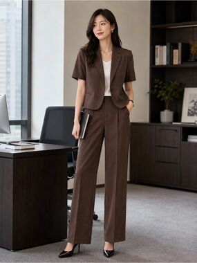 ASOS Design Brown Pantsuit US 12 UK 16 Short Wide Leg Career Office Set